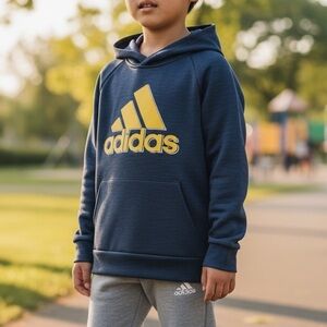 Adidas Navy Hoodie with Yellow Logo for Kids